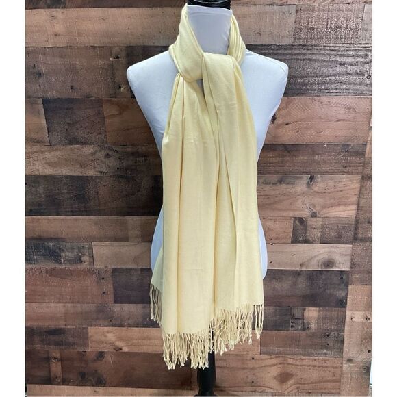 Wrap Scarf 4” Fringe Edge Light Yellow Women Width 28” Length 74” - Picture 9 of 10